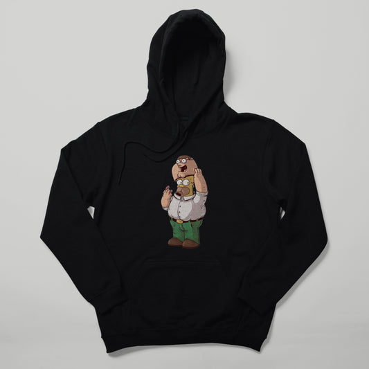 Homer in peter the simpson hoodie